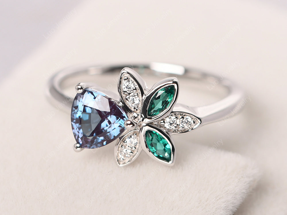 Trillion Cut Alexandrite Flower Ring - LUO Jewelry