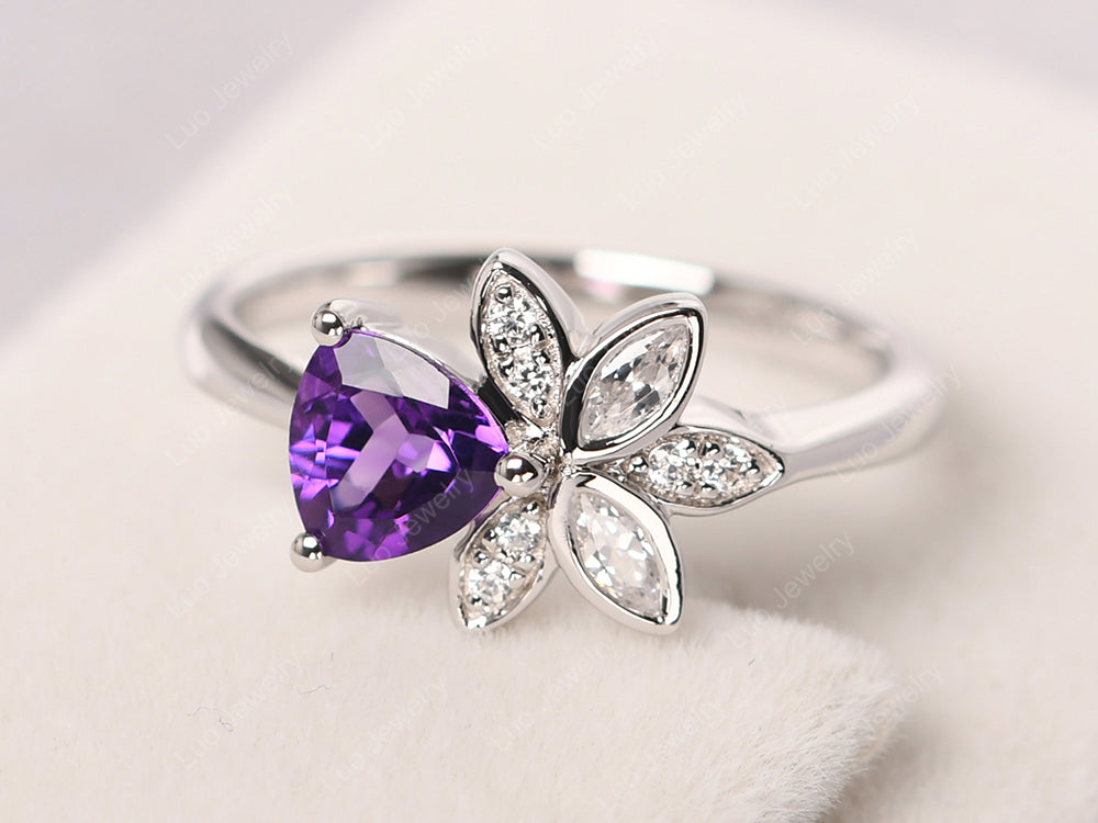 Trillion Cut Amethyst Flower Ring - LUO Jewelry