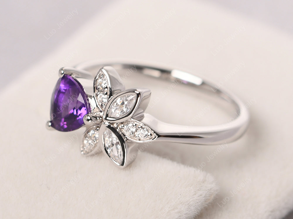 Trillion Cut Amethyst Flower Ring - LUO Jewelry