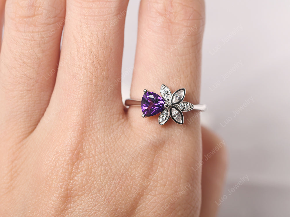 Trillion Cut Amethyst Flower Ring - LUO Jewelry