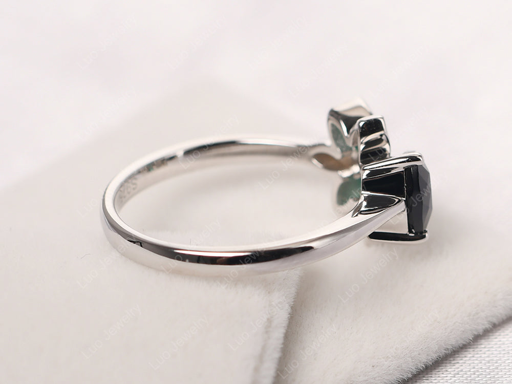 Trillion Cut Black Spinel Flower Ring - LUO Jewelry