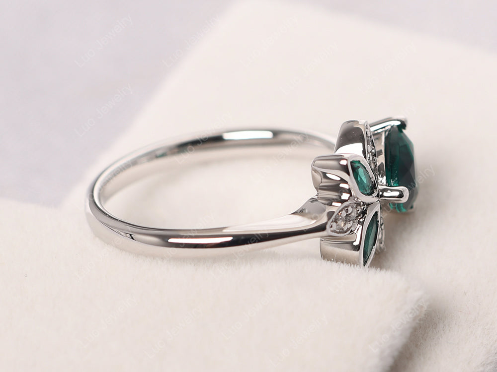 Trillion Cut Emerald Flower Ring - LUO Jewelry