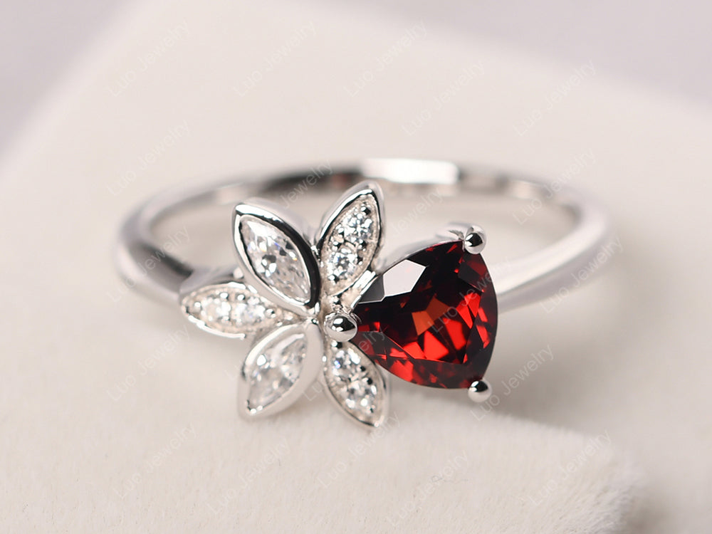 Trillion Cut Garnet Flower Ring - LUO Jewelry