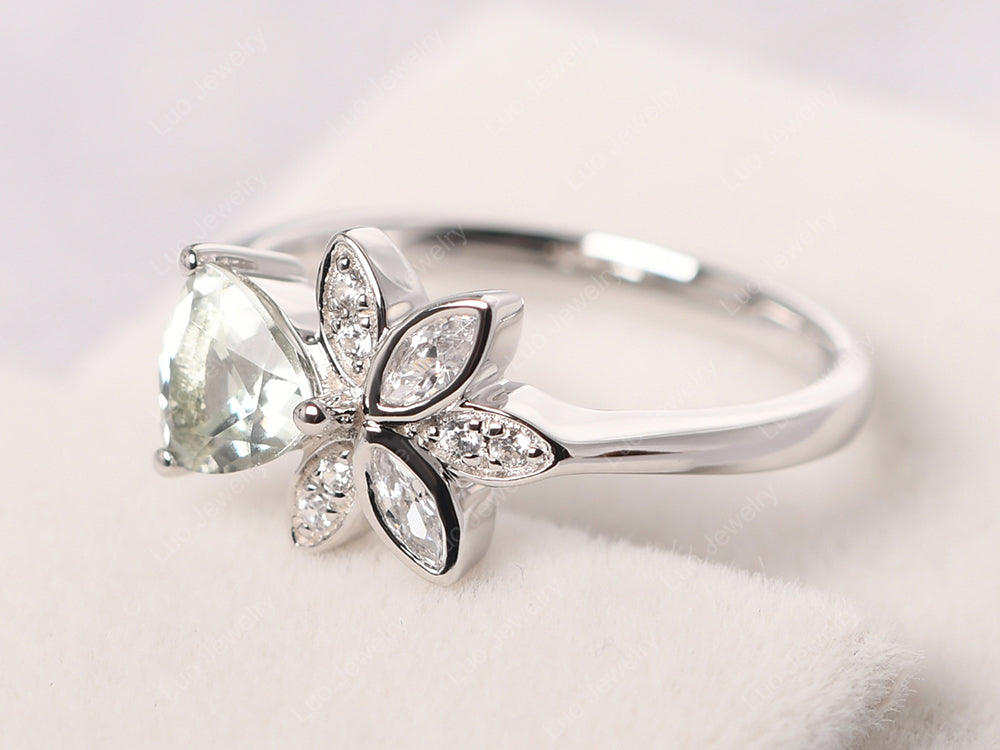 Trillion Cut Green Amethyst Flower Ring - LUO Jewelry