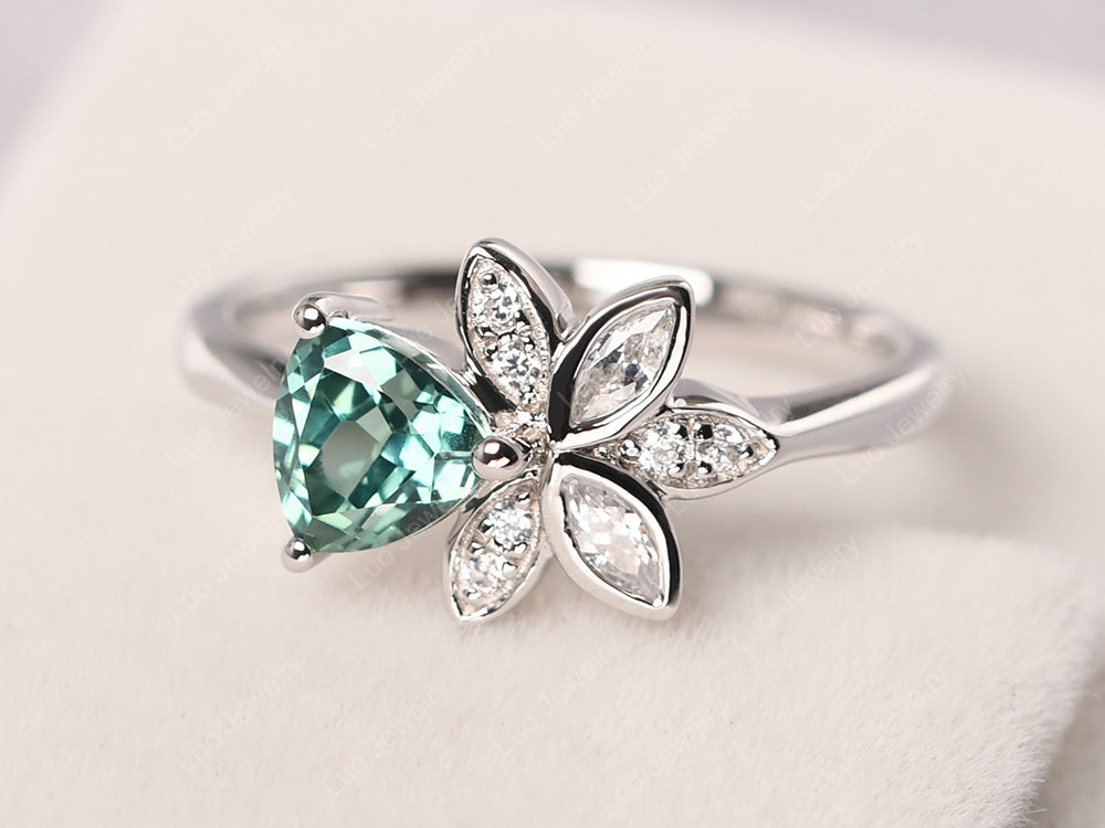 Trillion Cut Green Sapphire Flower Ring - LUO Jewelry