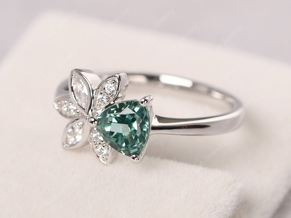 Trillion Cut Green Sapphire Flower Ring - LUO Jewelry