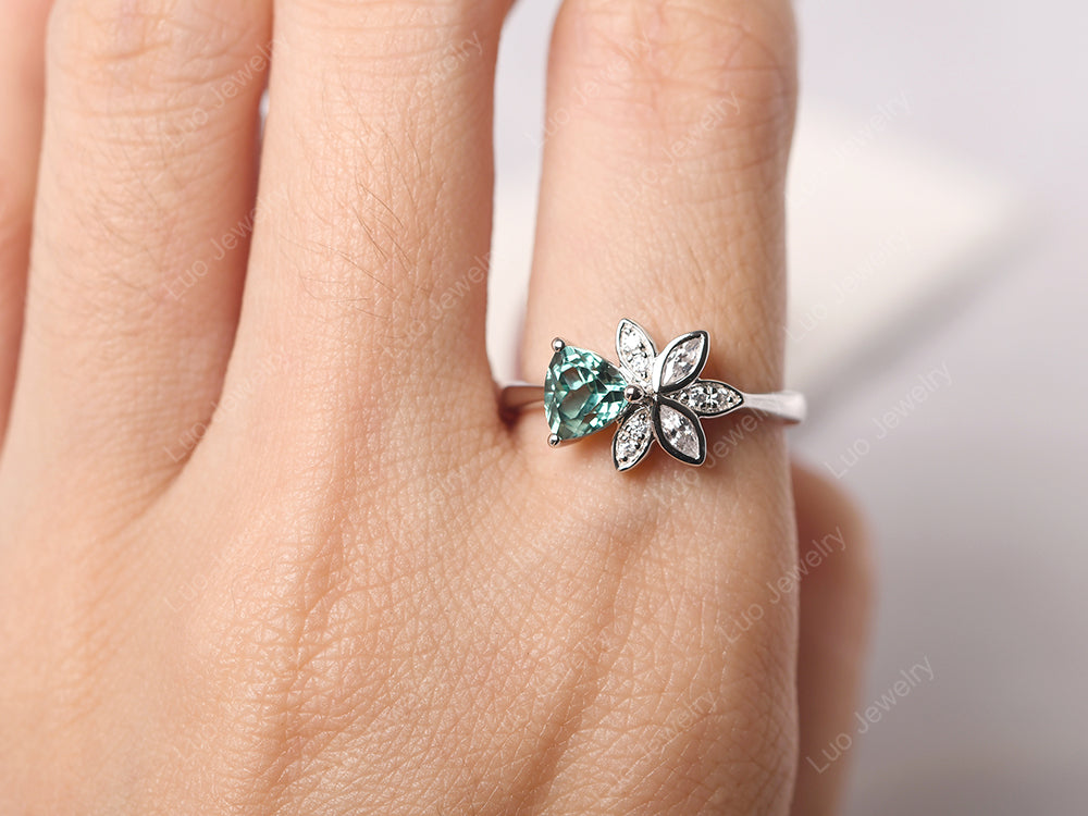 Trillion Cut Green Sapphire Flower Ring - LUO Jewelry