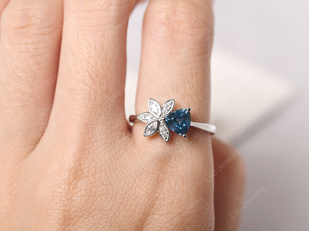 Trillion Cut London Blue Topaz Flower Ring - LUO Jewelry