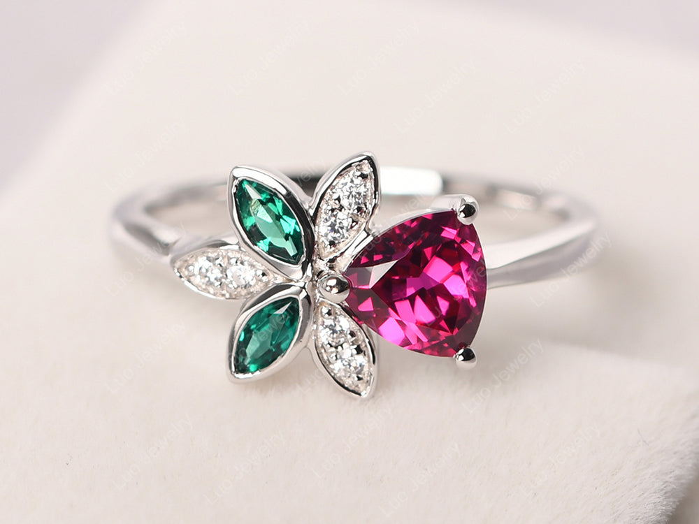 Trillion Cut Ruby Flower Ring - LUO Jewelry