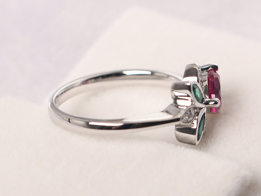 Trillion Cut Ruby Flower Ring - LUO Jewelry