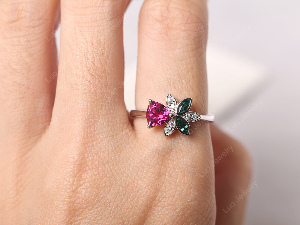 Trillion Cut Ruby Flower Ring - LUO Jewelry