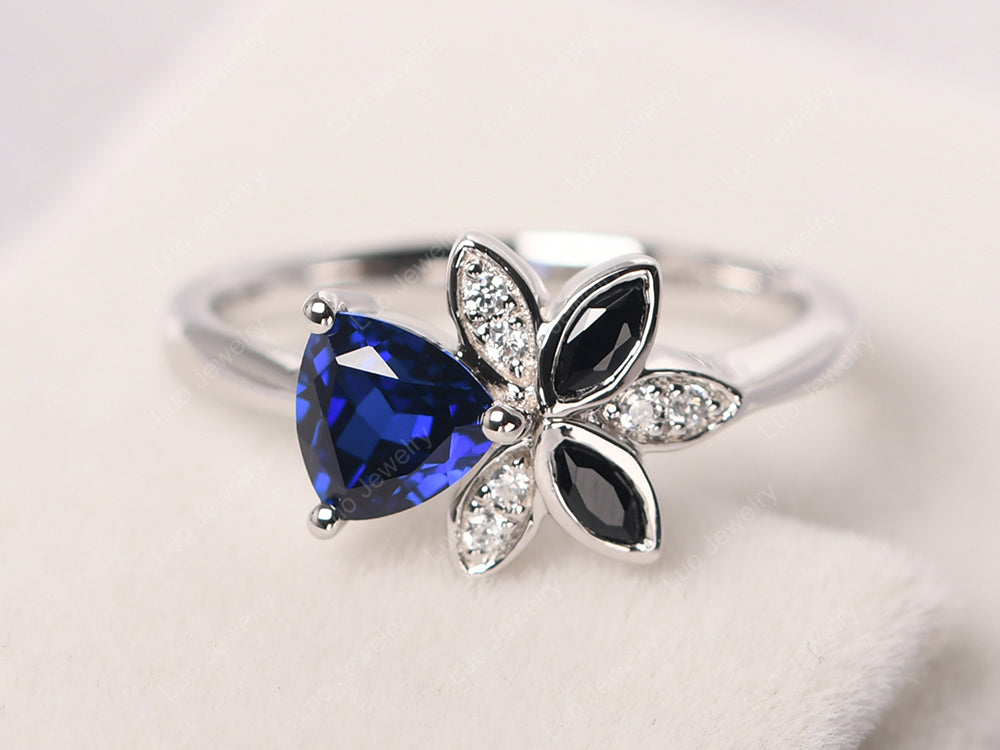 Trillion Cut Sapphire Flower Ring - LUO Jewelry