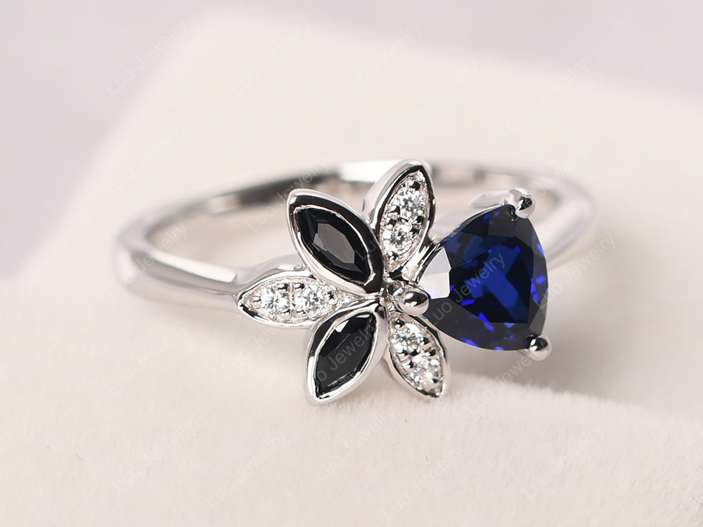Trillion Cut Sapphire Flower Ring - LUO Jewelry
