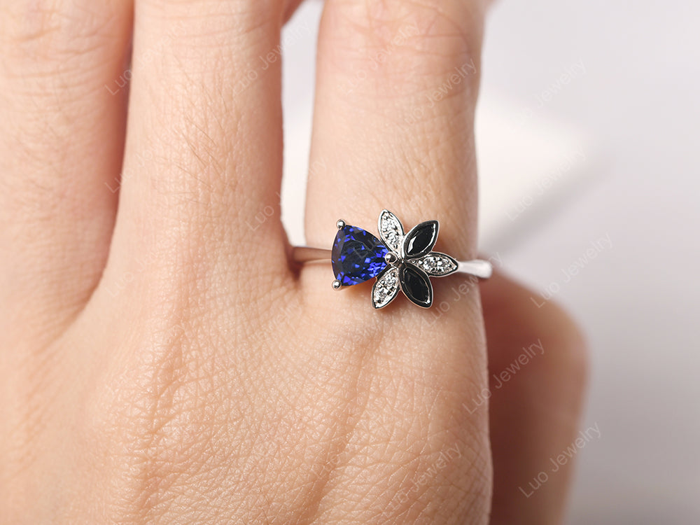 Trillion Cut Sapphire Flower Ring - LUO Jewelry