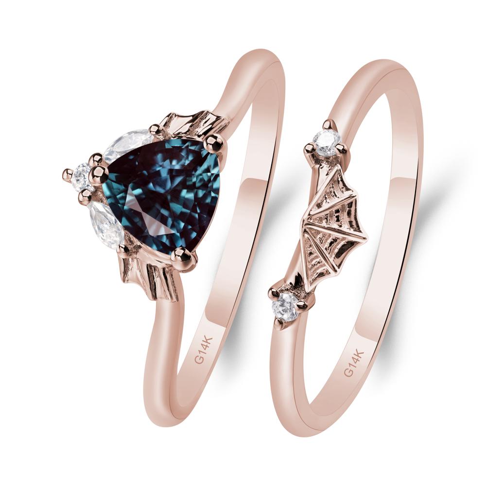 Bat and Spider Web Lab Alexandrite Ring Set - LUO Jewelry #metal_14k rose gold
