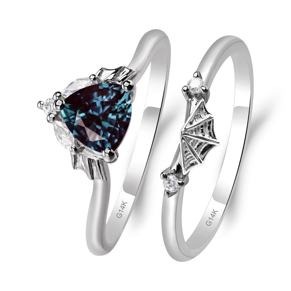 Bat and Spider Web Lab Alexandrite Ring Set - LUO Jewelry #metal_14k white gold