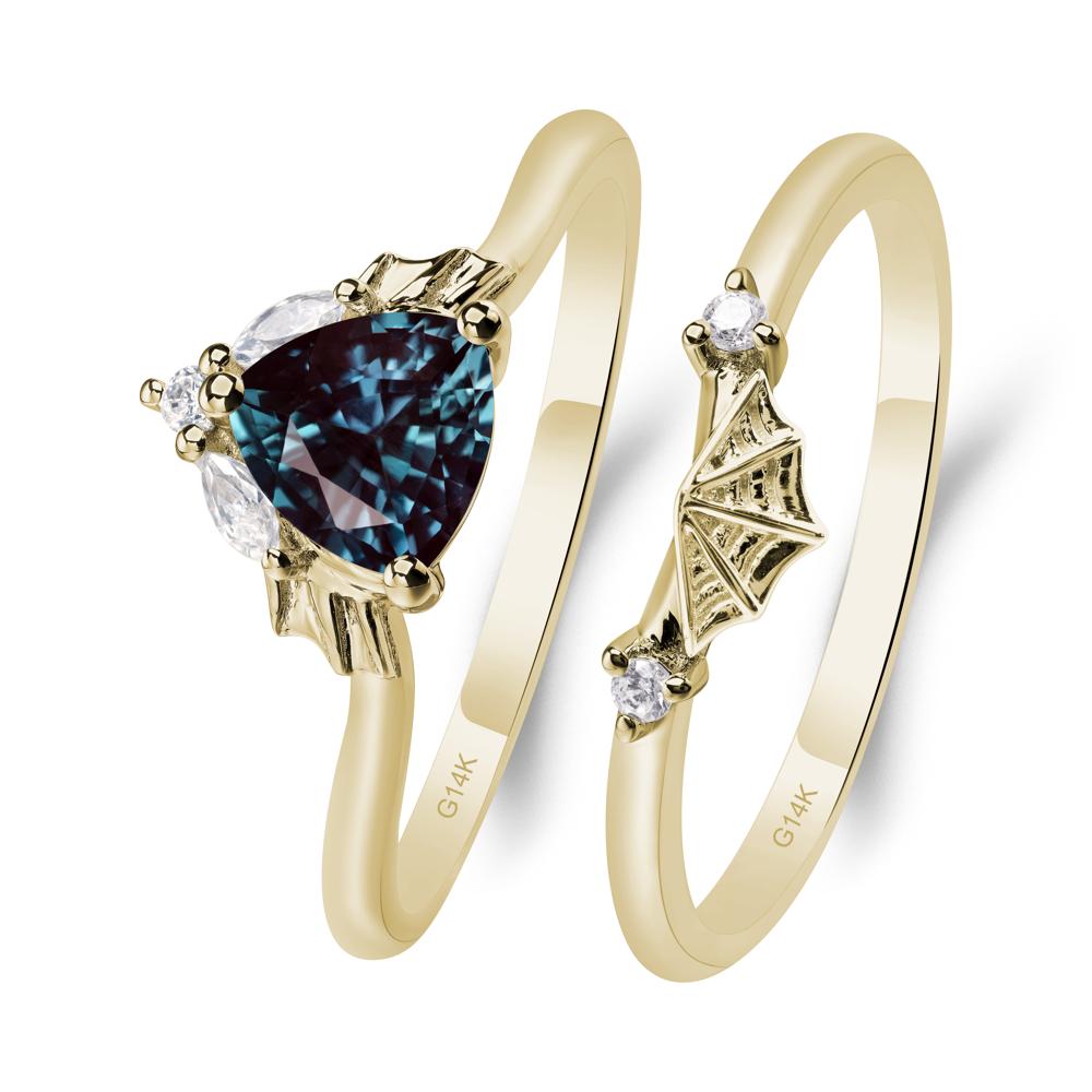 Bat and Spider Web Lab Alexandrite Ring Set - LUO Jewelry #metal_14k yellow gold