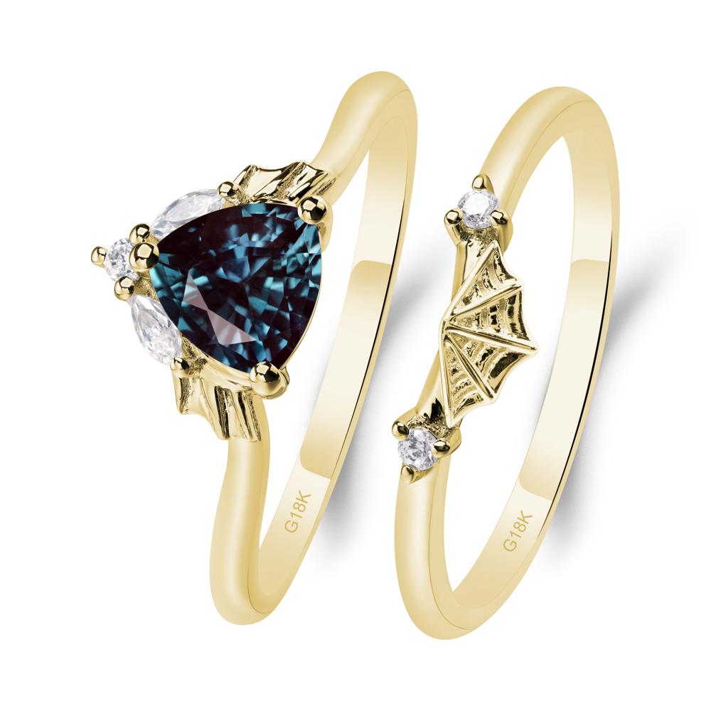 Bat and Spider Web Lab Alexandrite Ring Set - LUO Jewelry #metal_18k yellow gold