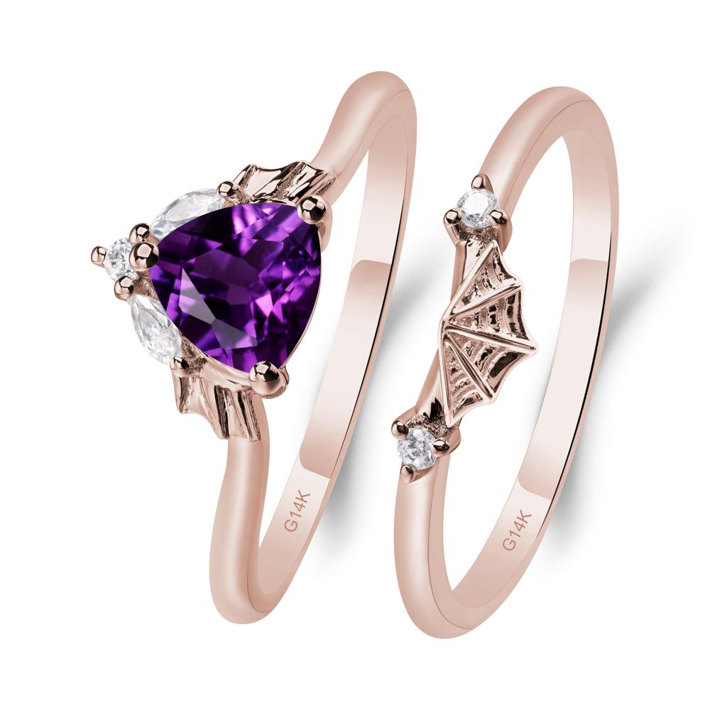 Bat and Spider Web Amethyst Ring Set - LUO Jewelry #metal_14k rose gold