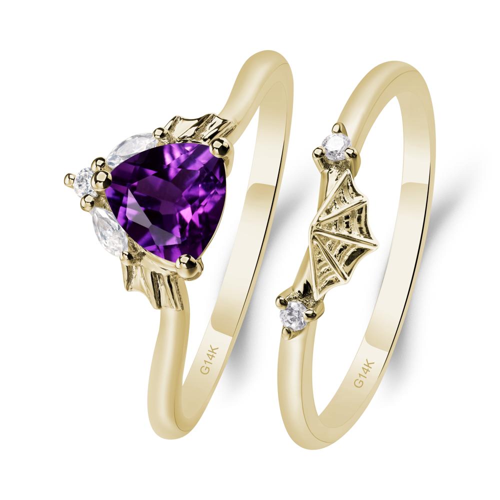 Bat and Spider Web Amethyst Ring Set - LUO Jewelry #metal_14k yellow gold