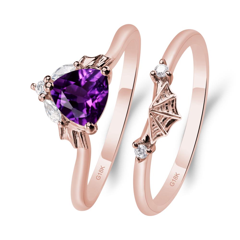 Bat and Spider Web Amethyst Ring Set - LUO Jewelry #metal_18k rose gold
