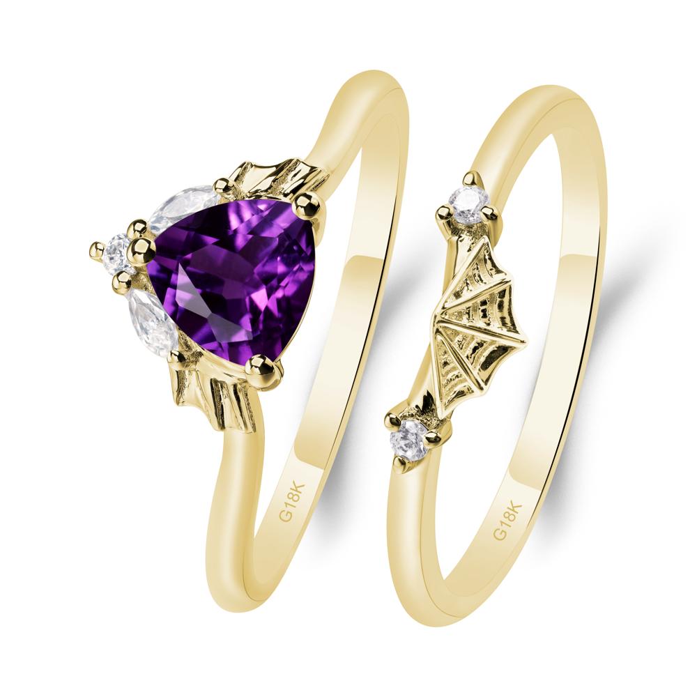 Bat and Spider Web Amethyst Ring Set - LUO Jewelry #metal_18k yellow gold