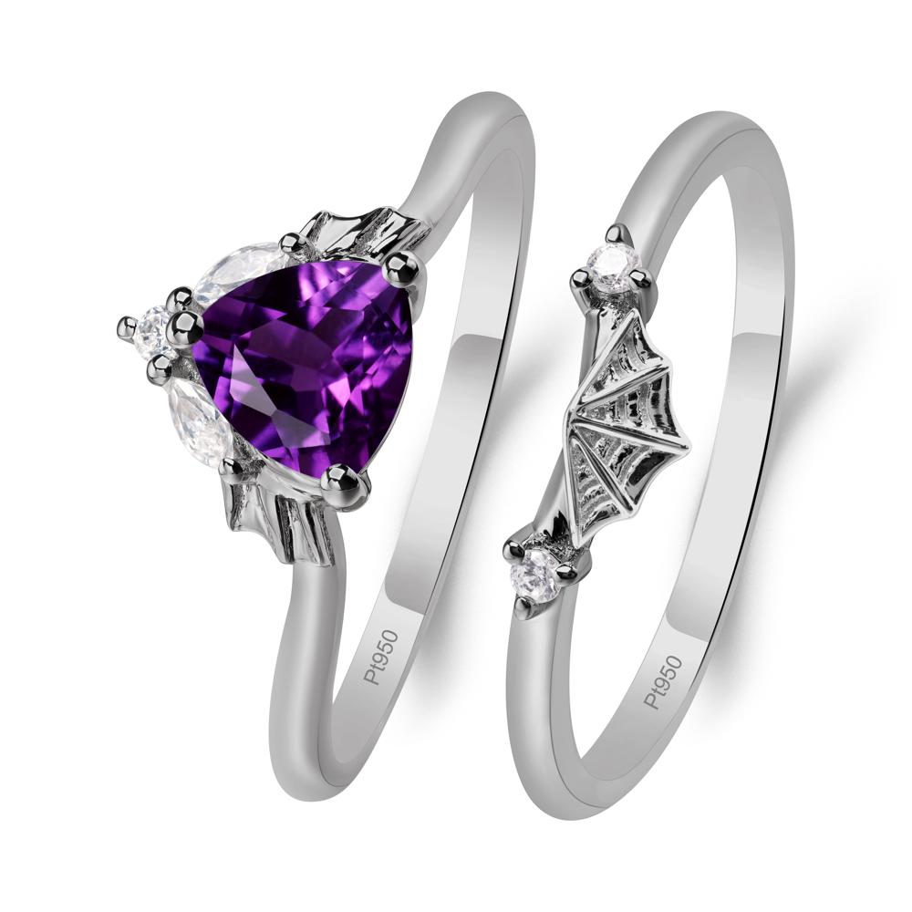Bat and Spider Web Amethyst Ring Set - LUO Jewelry #metal_platinum