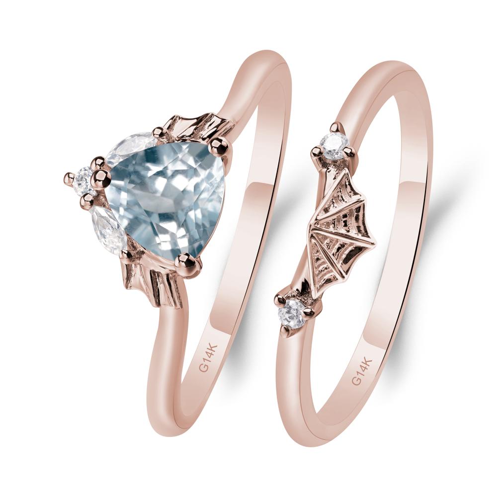 Bat and Spider Web Aquamarine Ring Set - LUO Jewelry #metal_14k rose gold