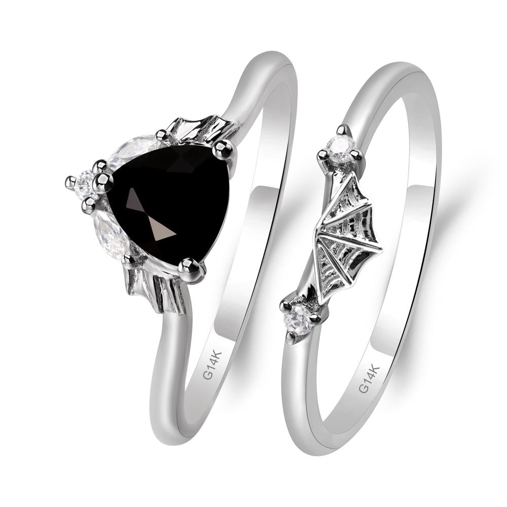 Bat and Spider Web Black Spinel Ring Set - LUO Jewelry #metal_14k white gold