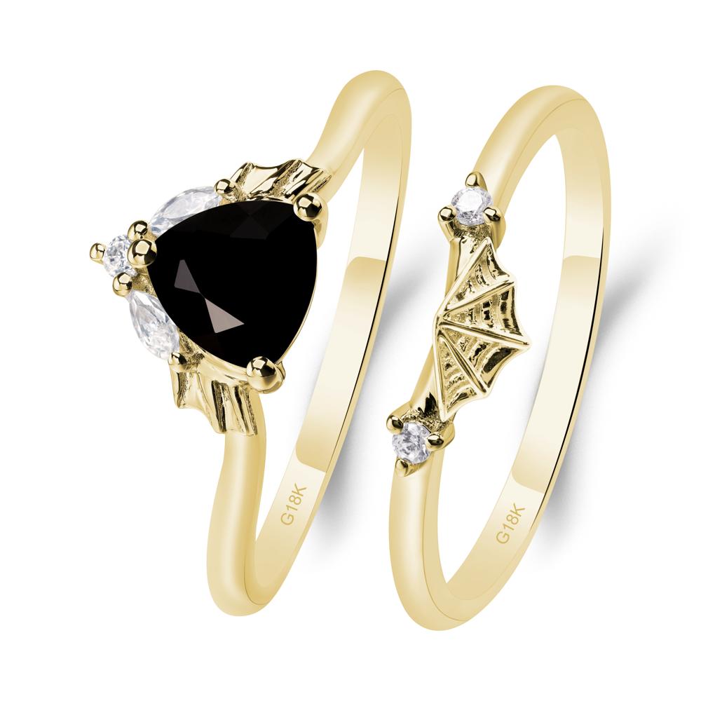 Bat and Spider Web Black Spinel Ring Set - LUO Jewelry #metal_18k yellow gold