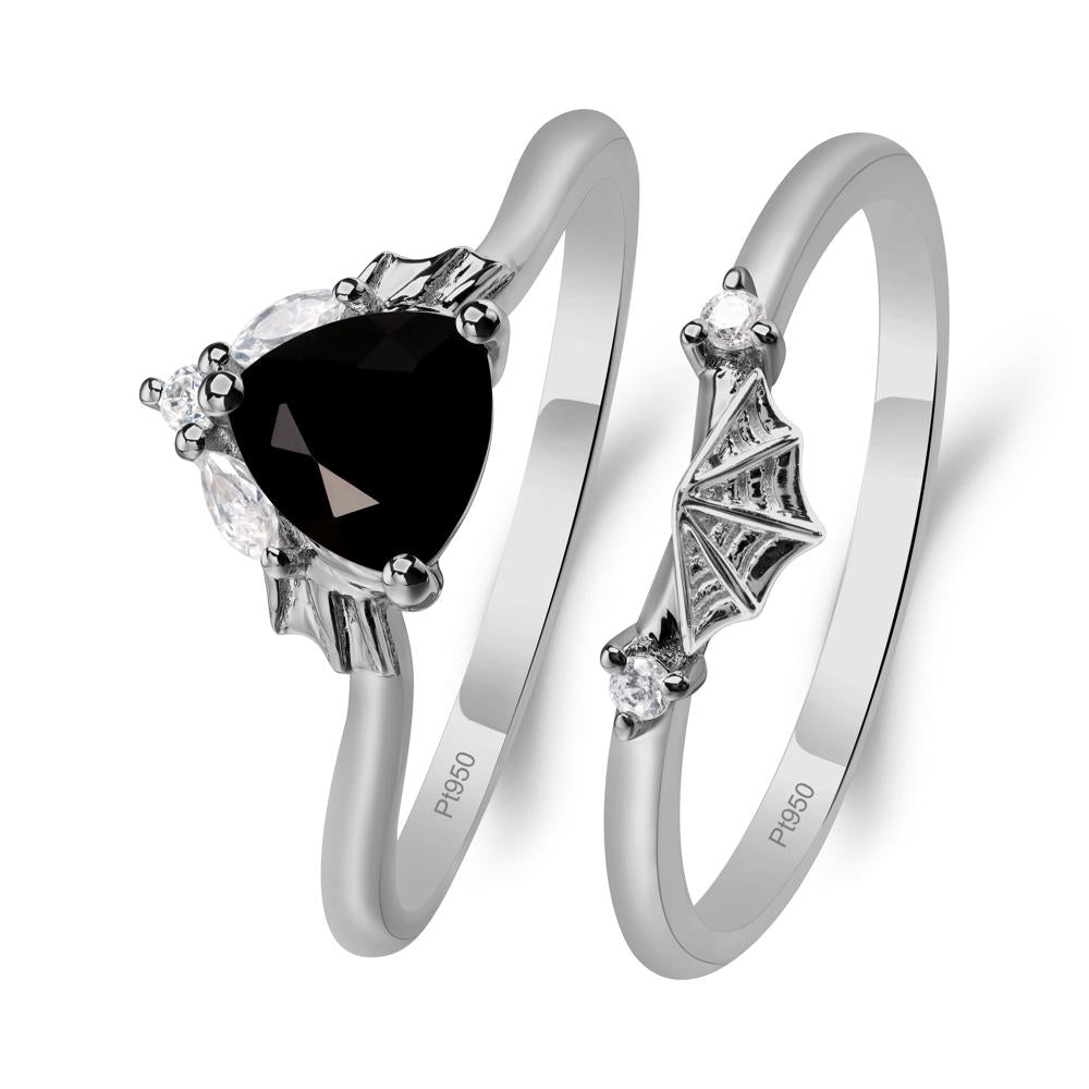 Bat and Spider Web Black Spinel Ring Set - LUO Jewelry #metal_platinum
