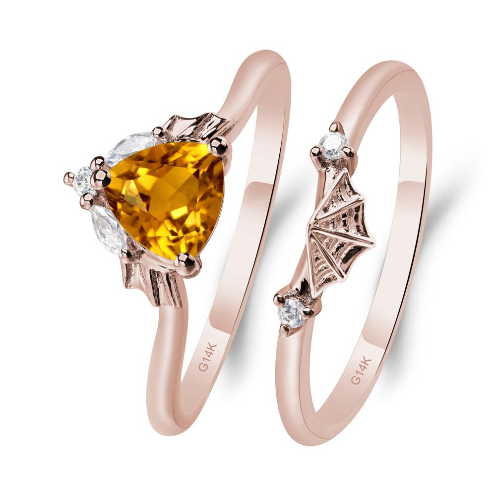 Bat and Spider Web Citrine Ring Set - LUO Jewelry #metal_14k rose gold