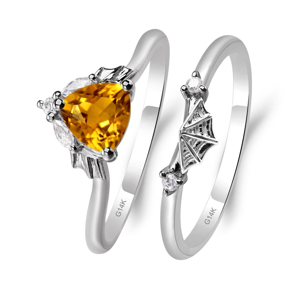 Bat and Spider Web Citrine Ring Set - LUO Jewelry #metal_14k white gold