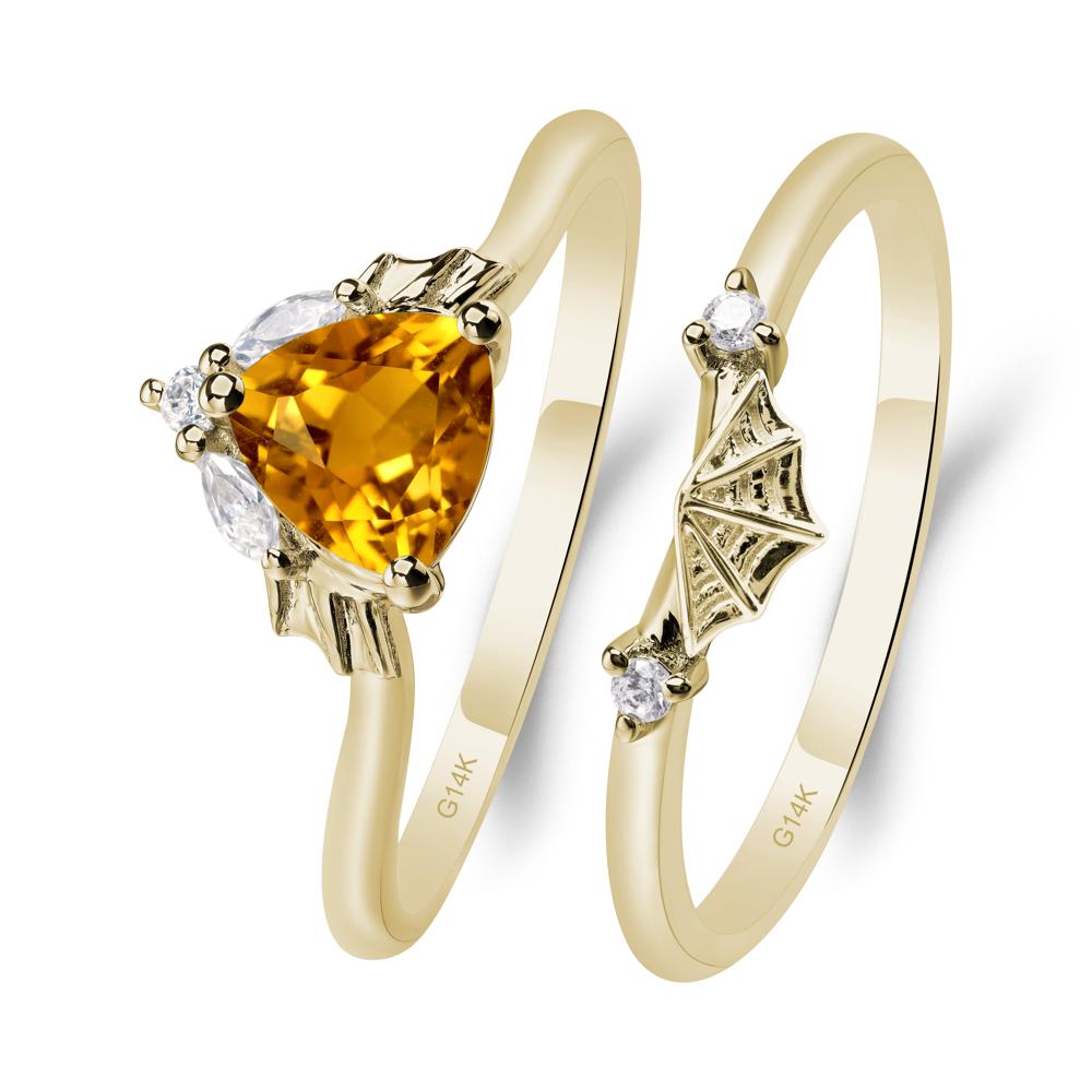 Bat and Spider Web Citrine Ring Set - LUO Jewelry #metal_14k yellow gold
