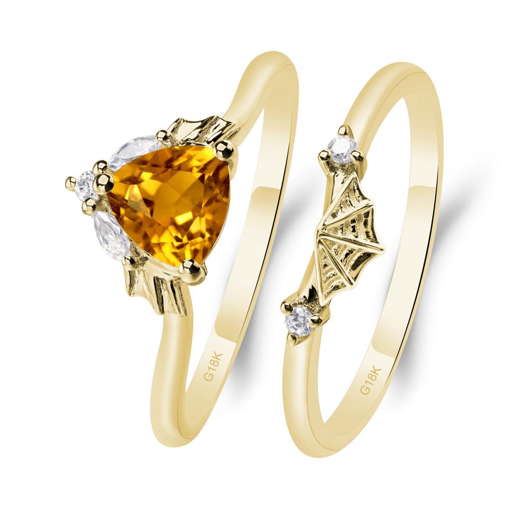 Bat and Spider Web Citrine Ring Set - LUO Jewelry #metal_18k yellow gold