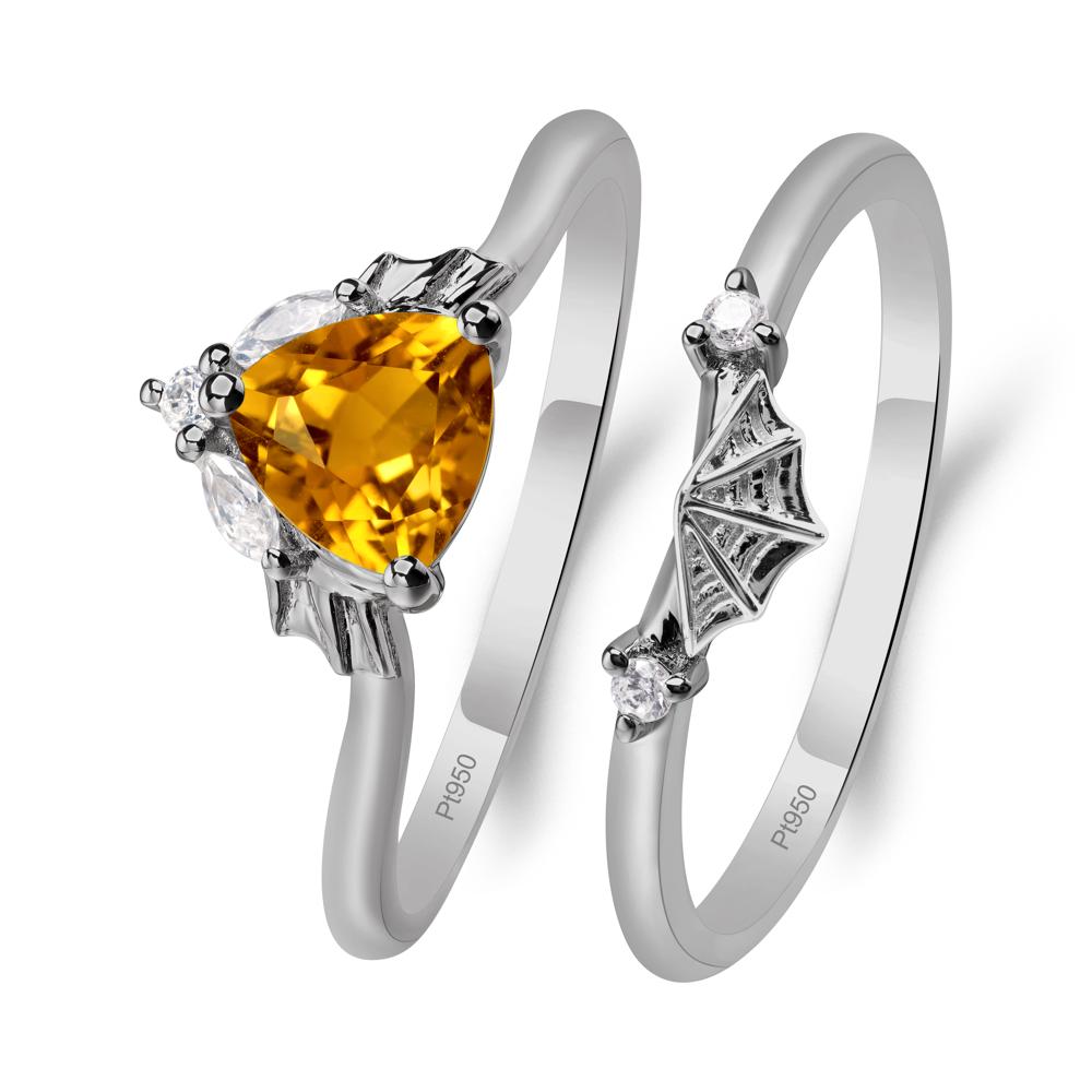 Bat and Spider Web Citrine Ring Set - LUO Jewelry #metal_platinum