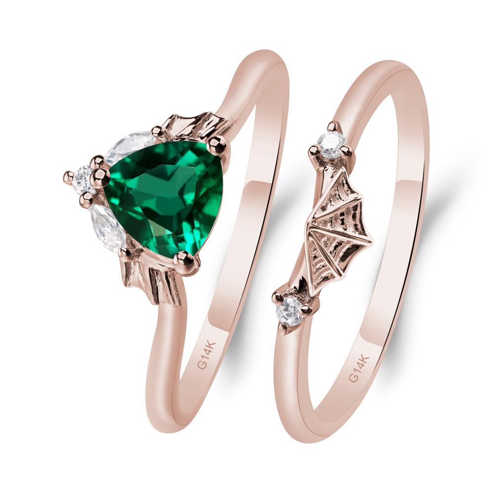 Bat and Spider Web Lab Emerald Ring Set - LUO Jewelry #metal_14k rose gold