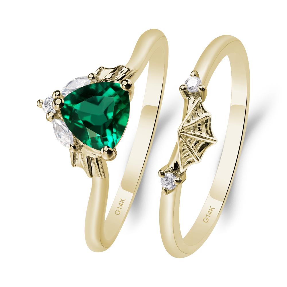 Bat and Spider Web Lab Emerald Ring Set - LUO Jewelry #metal_14k yellow gold