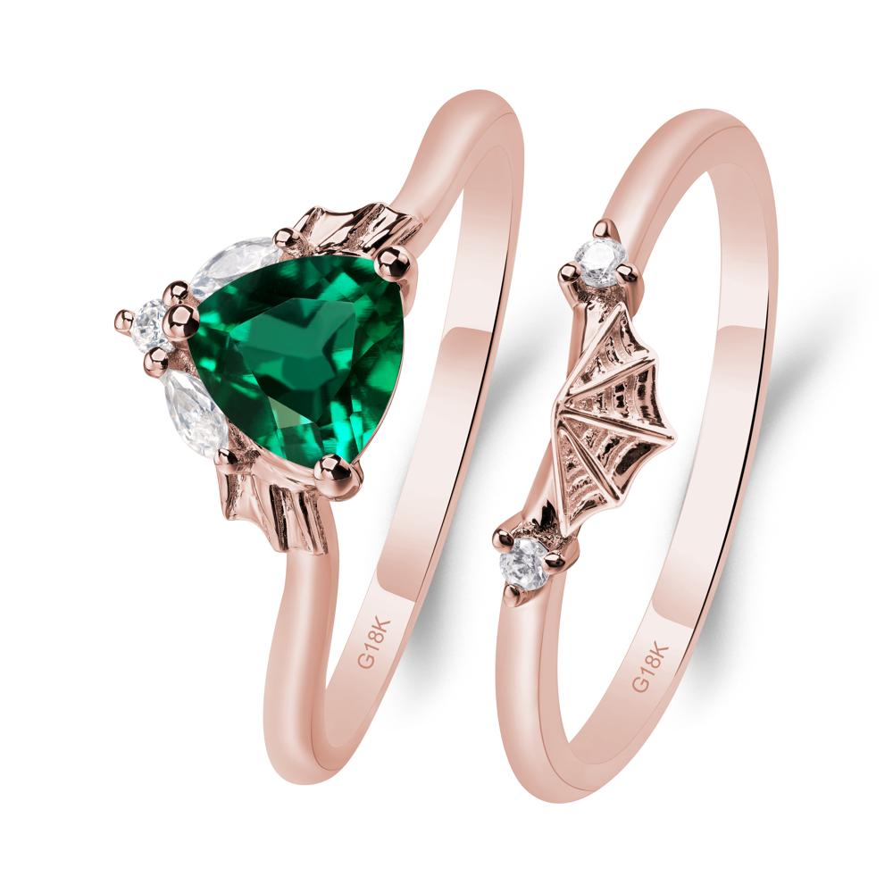 Bat and Spider Web Lab Emerald Ring Set - LUO Jewelry #metal_18k rose gold