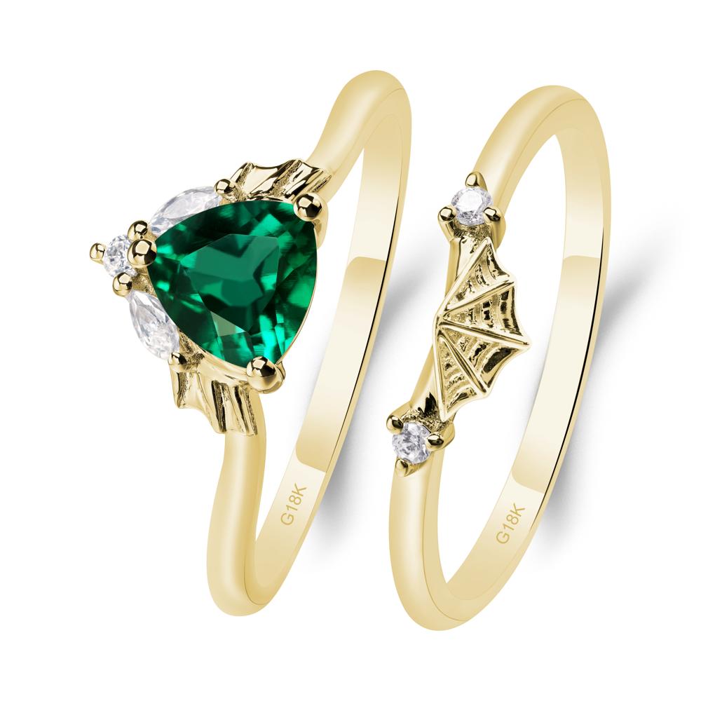 Bat and Spider Web Lab Emerald Ring Set - LUO Jewelry #metal_18k yellow gold