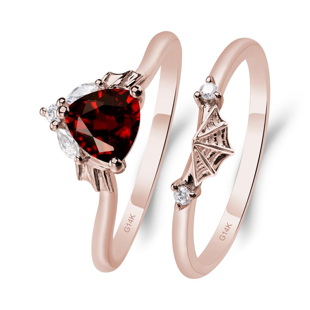 Bat and Spider Web Garnet Ring Set - LUO Jewelry #metal_14k rose gold