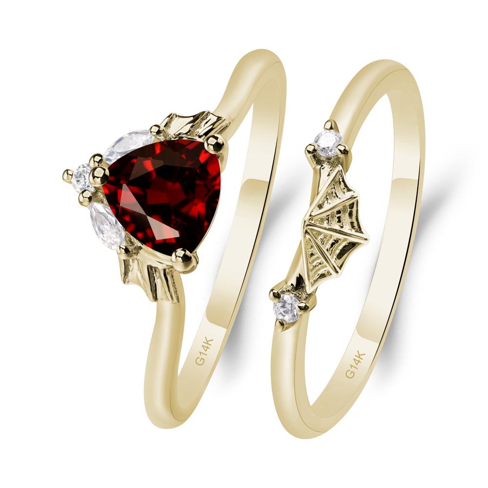Bat and Spider Web Garnet Ring Set - LUO Jewelry #metal_14k yellow gold