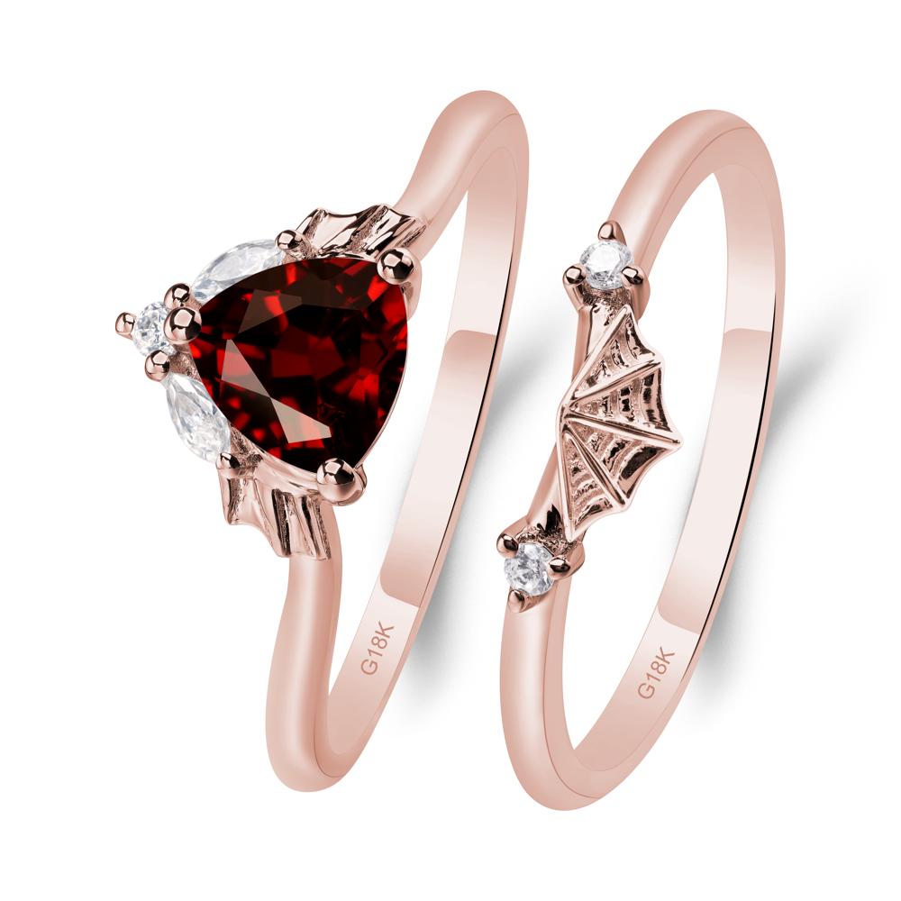 Bat and Spider Web Garnet Ring Set - LUO Jewelry #metal_18k rose gold