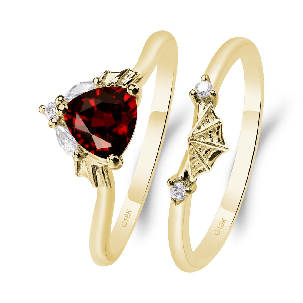 Bat and Spider Web Garnet Ring Set - LUO Jewelry #metal_18k yellow gold