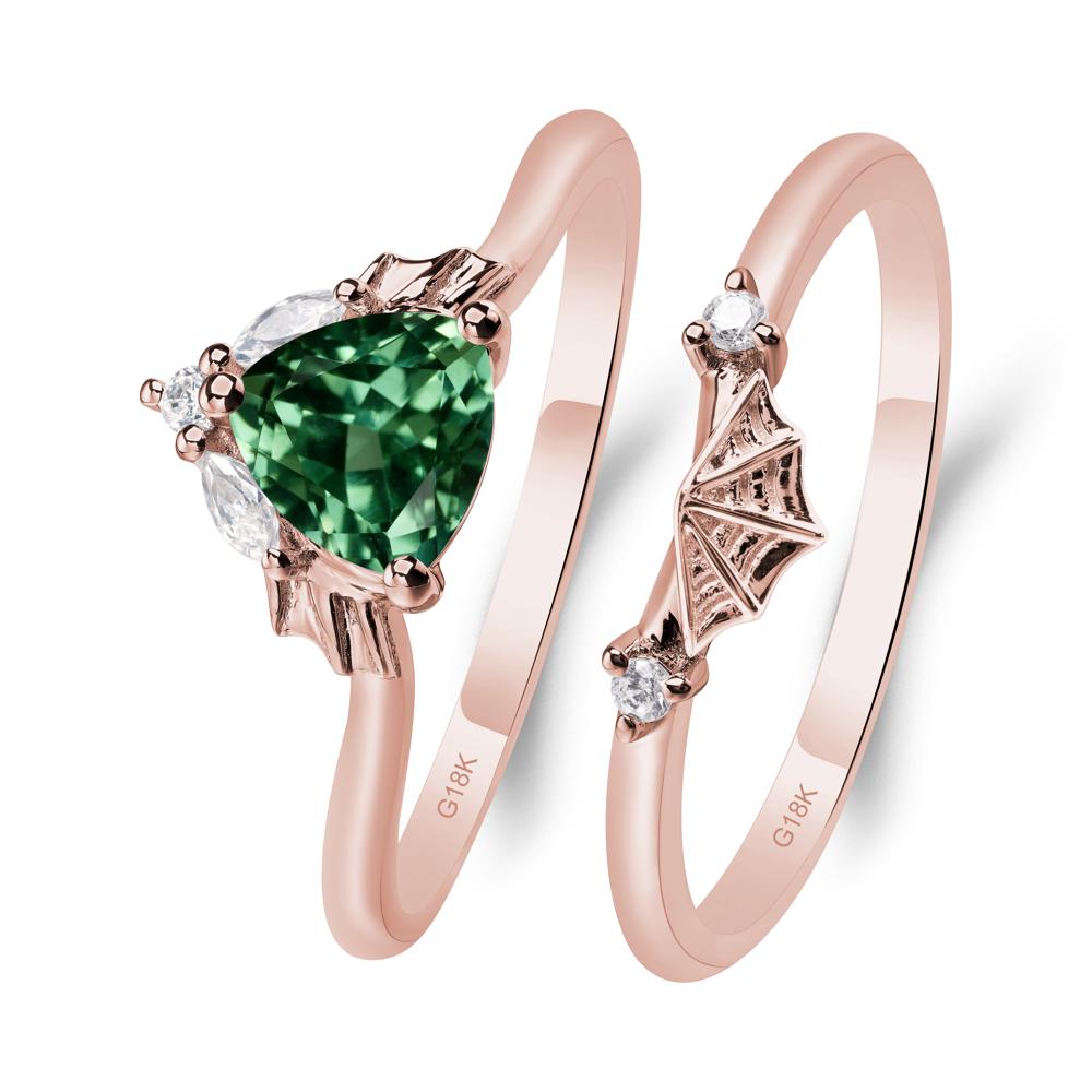 Bat and Spider Web Lab Green Sapphire Ring Set - LUO Jewelry #metal_18k rose gold
