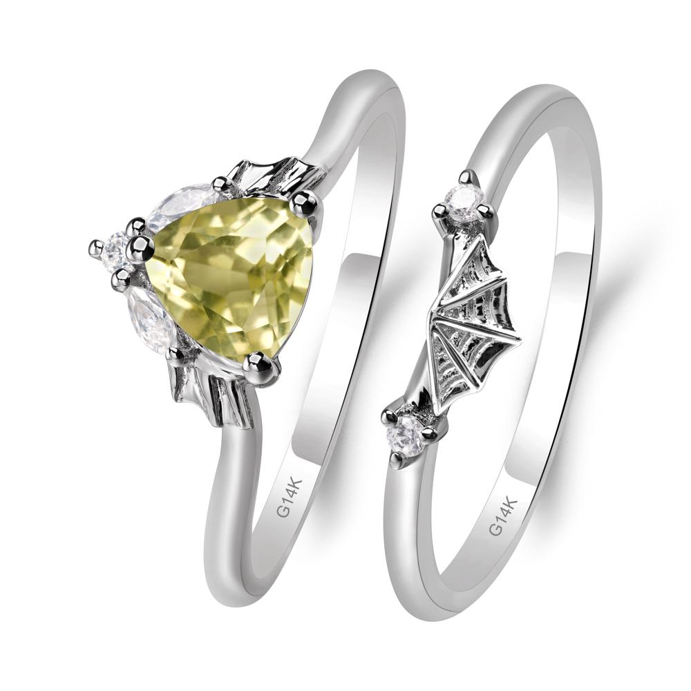 Bat and Spider Web Lemon Quartz Ring Set - LUO Jewelry #metal_14k white gold