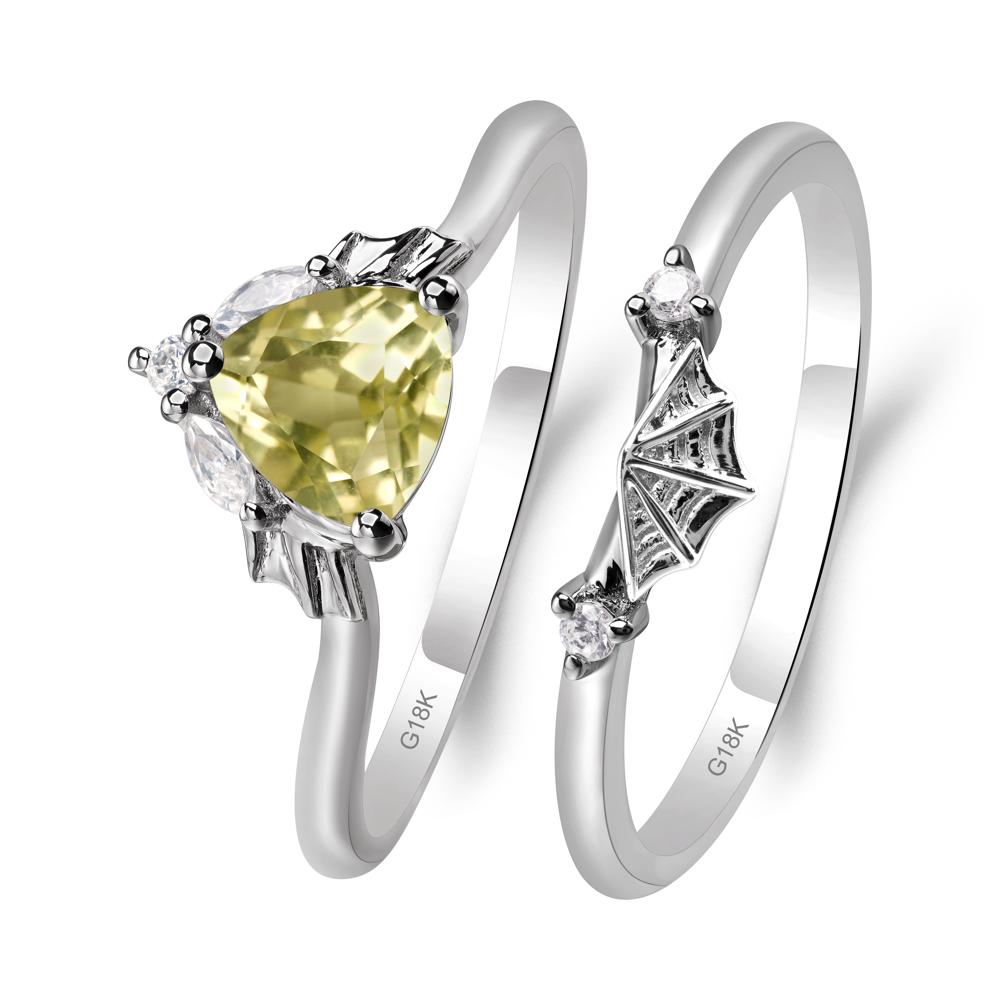Bat and Spider Web Lemon Quartz Ring Set - LUO Jewelry #metal_18k white gold