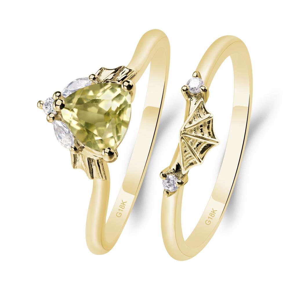 Bat and Spider Web Lemon Quartz Ring Set - LUO Jewelry #metal_18k yellow gold