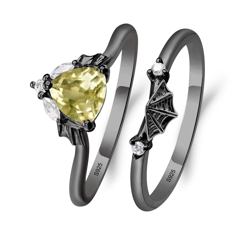 Bat and Spider Web Lemon Quartz Ring Set - LUO Jewelry #metal_black finish sterling silver