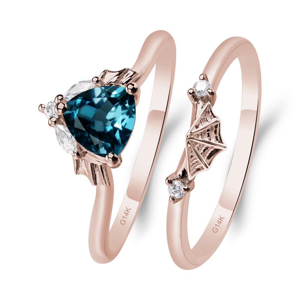 Bat and Spider Web London Blue Topaz Ring Set - LUO Jewelry #metal_14k rose gold